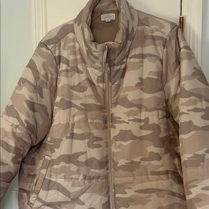 Womens Mud Pie Beige Camouflage Puffer Jacket